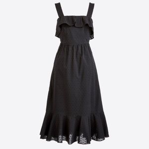 J Crew Black Midi Dress in Cotton Clip Dot